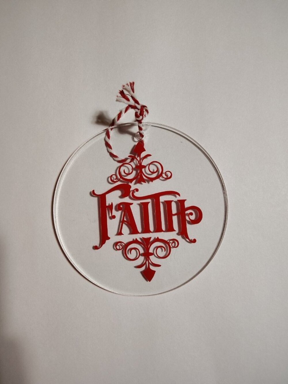 Handmade Vinyl Acrylic Christmas Ornament 4.5" (Faith)